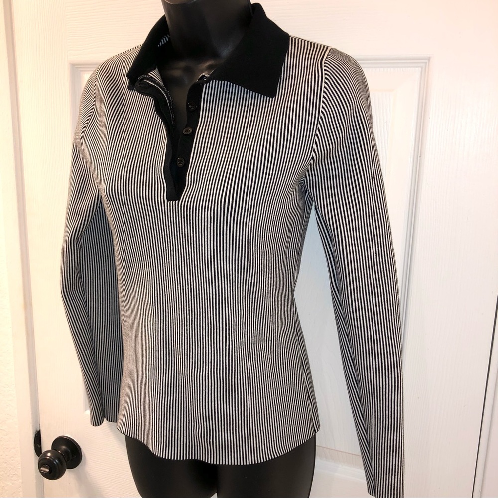 Marciano Black and White Striped Bandage Collared Top - Picture 4 of 8